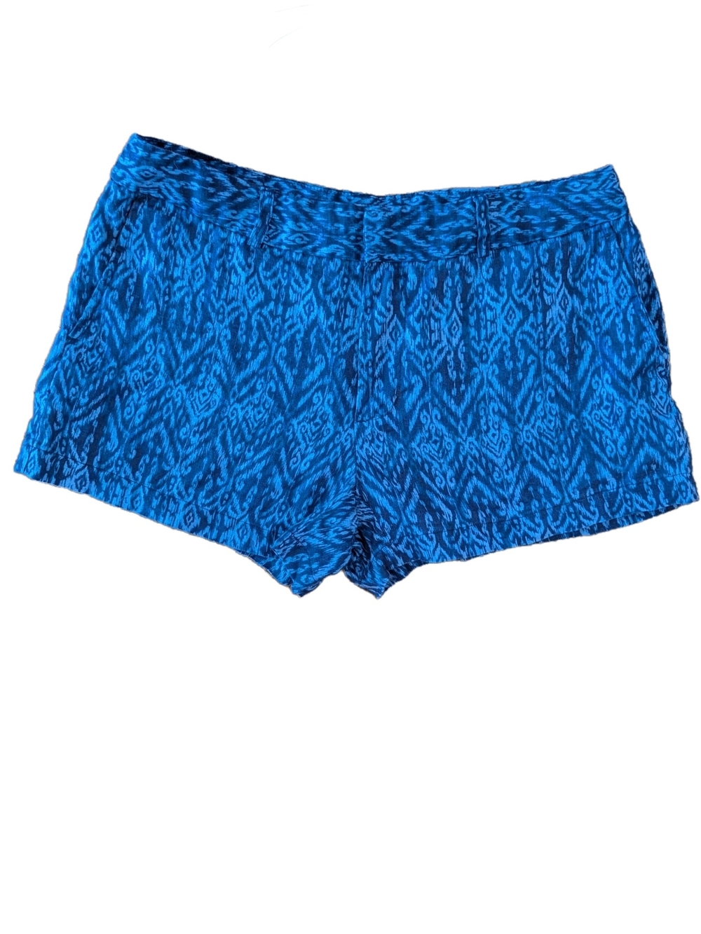 Cynthia Rowley 100% Linen Blue Patterned Mid Rise Shorts